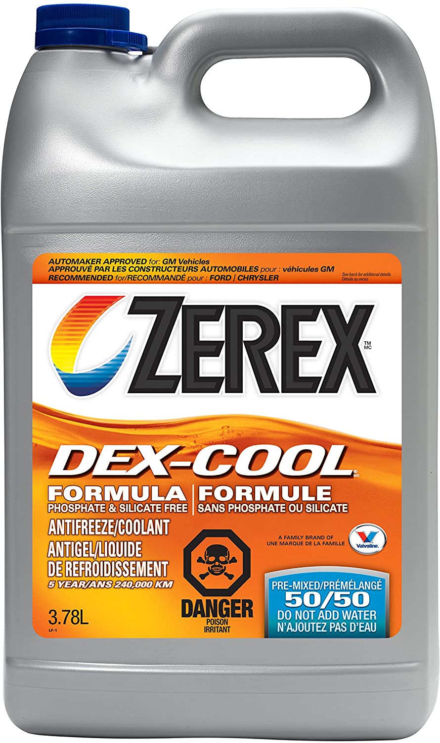 Zerex 857851 Dex-Cool Antifreeze Coolant, Orange, 50/50 (Pre-Diluted) 4 x 3.78L, 4 (Non-Carb Compliant)